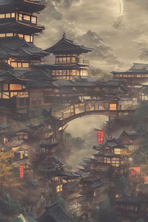 Image similar to ninja in a futuristic japanese village, trending on artstation, digital art,