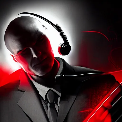 Image similar to a portrait of agent 4 7 laying down listening to music, black background, red rim light, highly detailed, smooth, sharp focus, art by maciej kuciara