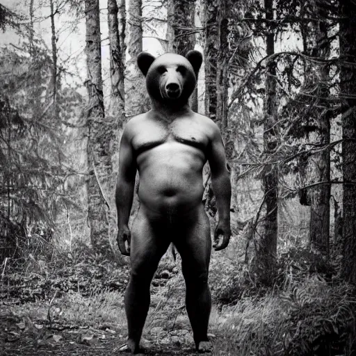 Image similar to human! bear werecreature, photograph captured at woodland creek