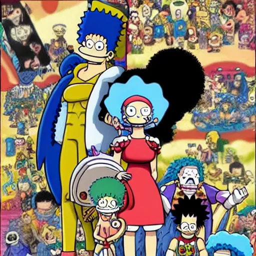 Image similar to marge simpson and her new family from one piece drawn by kentaro miura