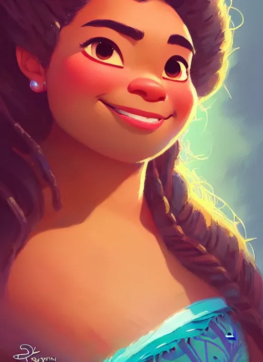 Image similar to dream highly detailed portrait of disney's princess moana, magnificent, photographic realistic background, by atey ghailan, by greg rutkowski, by greg tocchini, by james gilleard, by joe fenton, by kaethe butcher, trending on instagram, award winning details