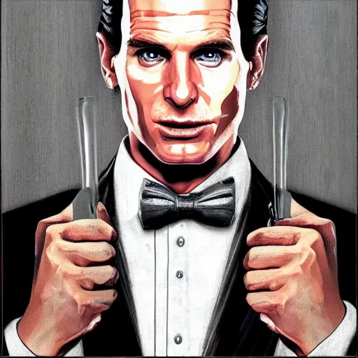 Image similar to portrait of patrick bateman,GTA V cover art by stephen bliss,no text