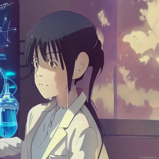 Image similar to a scientist monkey wearing a lab coat, illustration concept art anime key visual trending pixiv fanbox by wlop and greg rutkowski and makoto shinkai and studio ghibli and kyoto animation symmetrical facial features