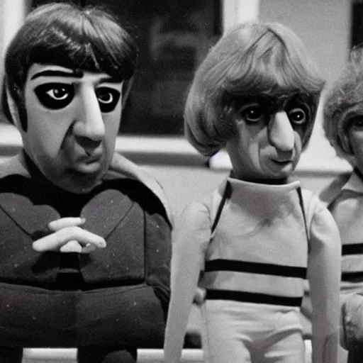 Image similar to stills from puppets movie by gerry anderson aboutt the beatles, vintage film, 1 9 6 0 s