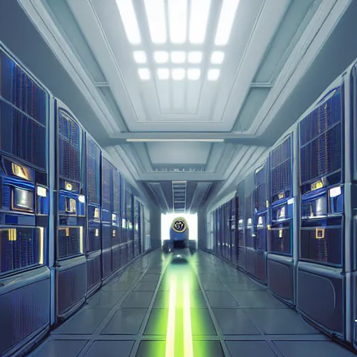 Image similar to hyperrealism colour detailed photography scene by stanley kubrick of highly detailed stylish system administratorfrom the far future as robot style by gragory crewdson and katsuhiro otomo, mike winkelmann with many details by josan gonzalez working at the detailed data center by laurie greasley hyperrealism stock photo on dsmc 3 system volumetric led light rendered in blender