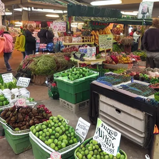 Prompt: clearance bin at an eldritch farmer's market