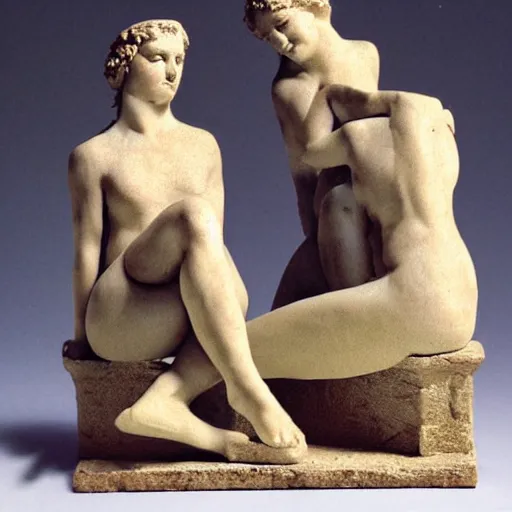 Image similar to Polaroid fragmented greek sculpture of three idealized female in different directions