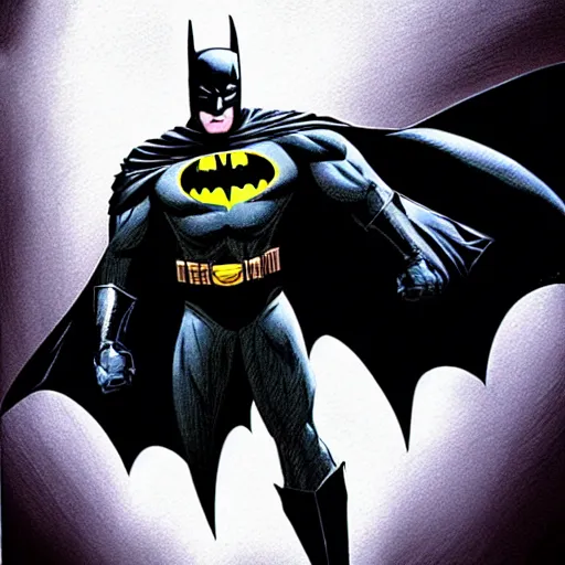 Image similar to the batman appearing out of the shadows, artwork by jim lee, frightening, fear, scary, intimidating, digital art