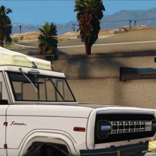 Image similar to OJ Simpson in GTA V driving a white ford bronco