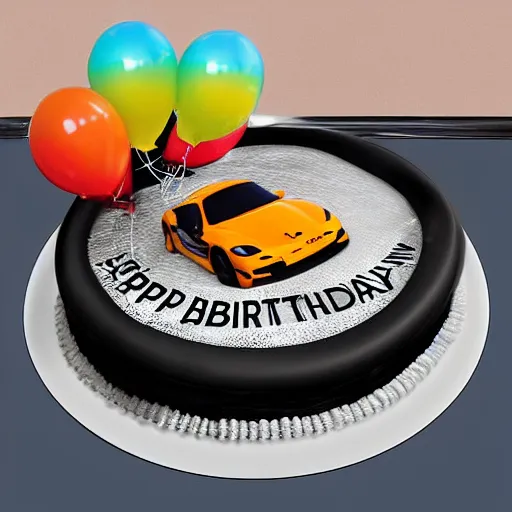 Image similar to A birthday cake with a GT3S as decoration, digital art