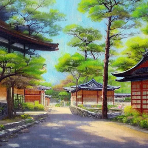 Prompt: japanese suburb peaceful summer day oil painting hd