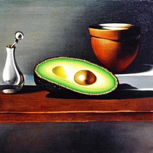 Prompt: avocado on toast on a coffee table by salvador dali, oil on canvas