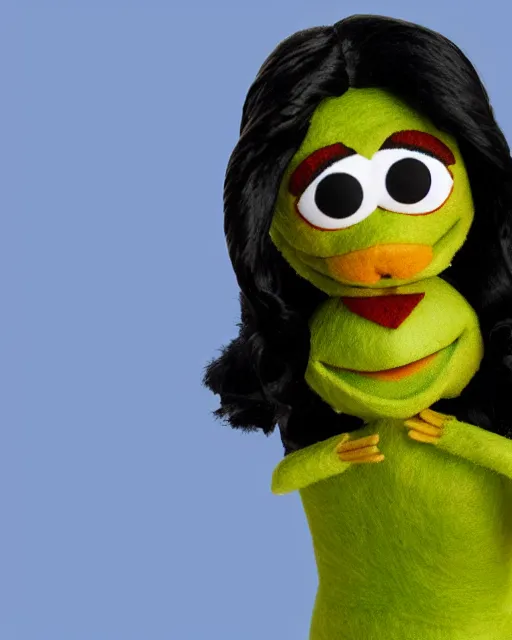 Prompt: kelly kapoor as a muppet. highly detailed felt. hyper real photo. 4 k.