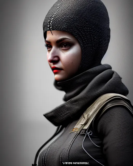 Image similar to z brush art of a female female urban hunter, vray render, marvelous designer clothing, intricate, detailed, 4 k textures