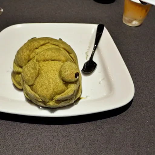 Prompt: mashed Caterpie, served at a 5-star restaurant