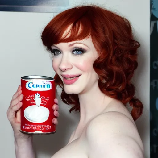 Prompt: christina hendricks in teddy with a can of whipped cream