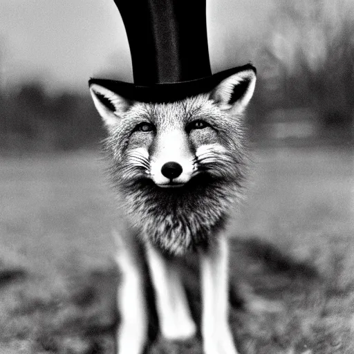 Image similar to 35mm photo of a Fox with a top hat