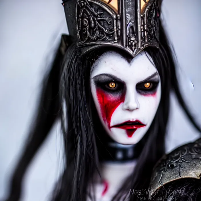 Prompt: photograph of a real - life beautiful vampire queen warrior. extremely detailed. dslr. standard lens. 3 5 mm.