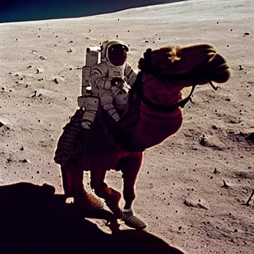 Prompt: astronaut riding a camel on the Moon