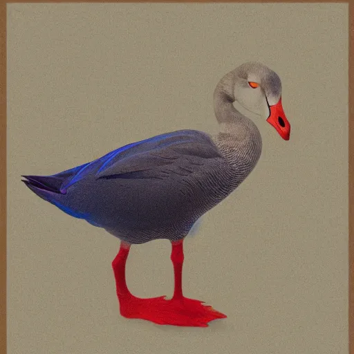 Image similar to portrait of an ethereal greylag goose made of blue and red light, divine, cyberspace, mysterious, dark high-contrast concept art