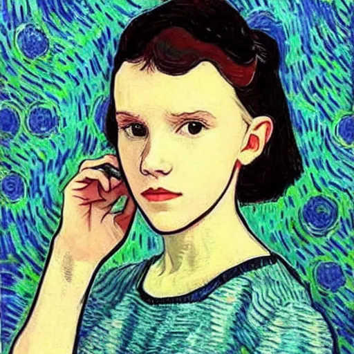 Prompt: Millie Bobby Brown by Vincent Van Gogh