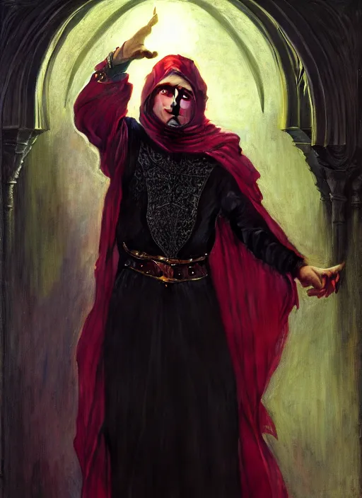 Prompt: muslim wizard, full body, hyper realistic, extremely detailed, dnd character art portrait, dark fantasy art, intricate fantasy painting, dramatic lighting, vivid colors, deviantart, artstation, by edgar maxence and caravaggio and michael whelan and delacroix.