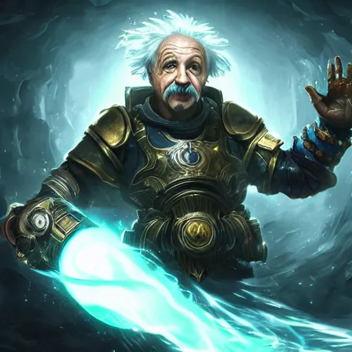 Prompt: Portrait of Albert Einstein as a spellcaster, League of Legends amazing splashscreen artwork, Gears of War, splash art,natural light, elegant, photorealistic facial features, intricate, fantasy, detailed face, atmospheric lighting, anamorphic lens flare, cinematic lighting, league of legends splash art, hd wallpaper, ultra high details by Greg rutkowski