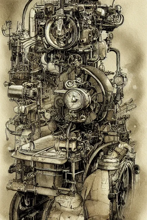 Image similar to steam engine, product illustration, by jean - baptiste monge