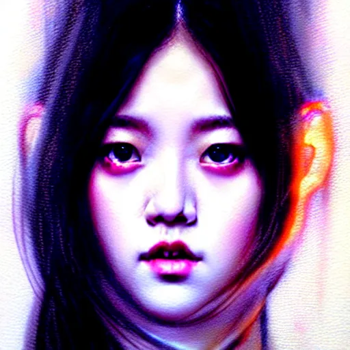 Image similar to jisoo of blackpink, hyperrealistic portrait, bladerunner street, by karol bak and agnes cecile and artgerm, fantasy art, photo realistic, dynamic lighting, artstation, poster, volumetric lighting, very detailed face, 8 k, award winning