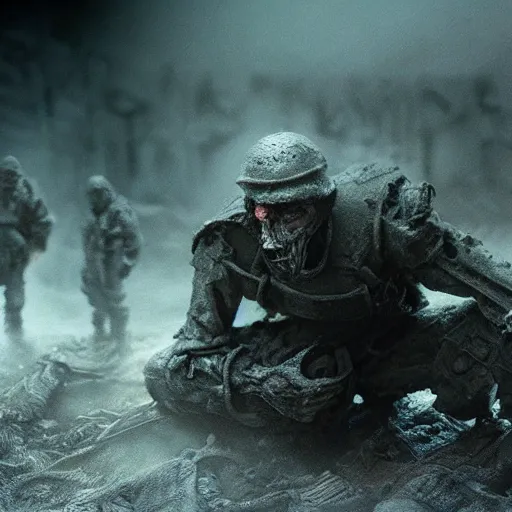 Image similar to the last war, extremely detailed claymation art, extremely realistic, dark, moody, foggy