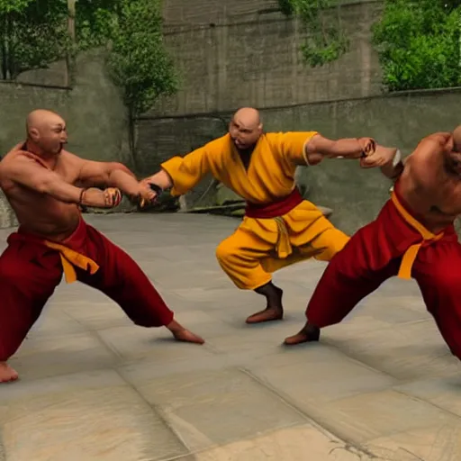 Prompt: real cats dressed as shaolin monks fighting each other, 4k, highly detailed