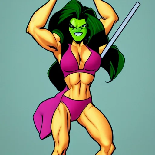 Image similar to she hulk bending a large metal rod