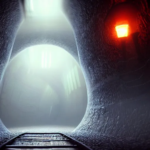 Prompt: tunnel full of monsters, epic, hyperrealistic photograph of the edge of time, dim volumetric lighting, 8 k, octane beautifully detailed render, extremely hyper detailed, intricate, epic composition, cinematic lighting, masterpiece, trending on artstation, very very detailed, stunning, hdr, smooth, sharp focus, high resolution, award, winning photo, dslr, 5 0 mm