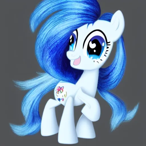 Prompt: a happy blue little pony with white hair, a picture by an gyeon, featured on deviantart, booru, superflat