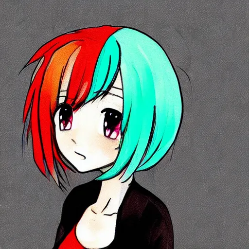 Image similar to A cute anime girl with red hair in the style of Sam Does Art.