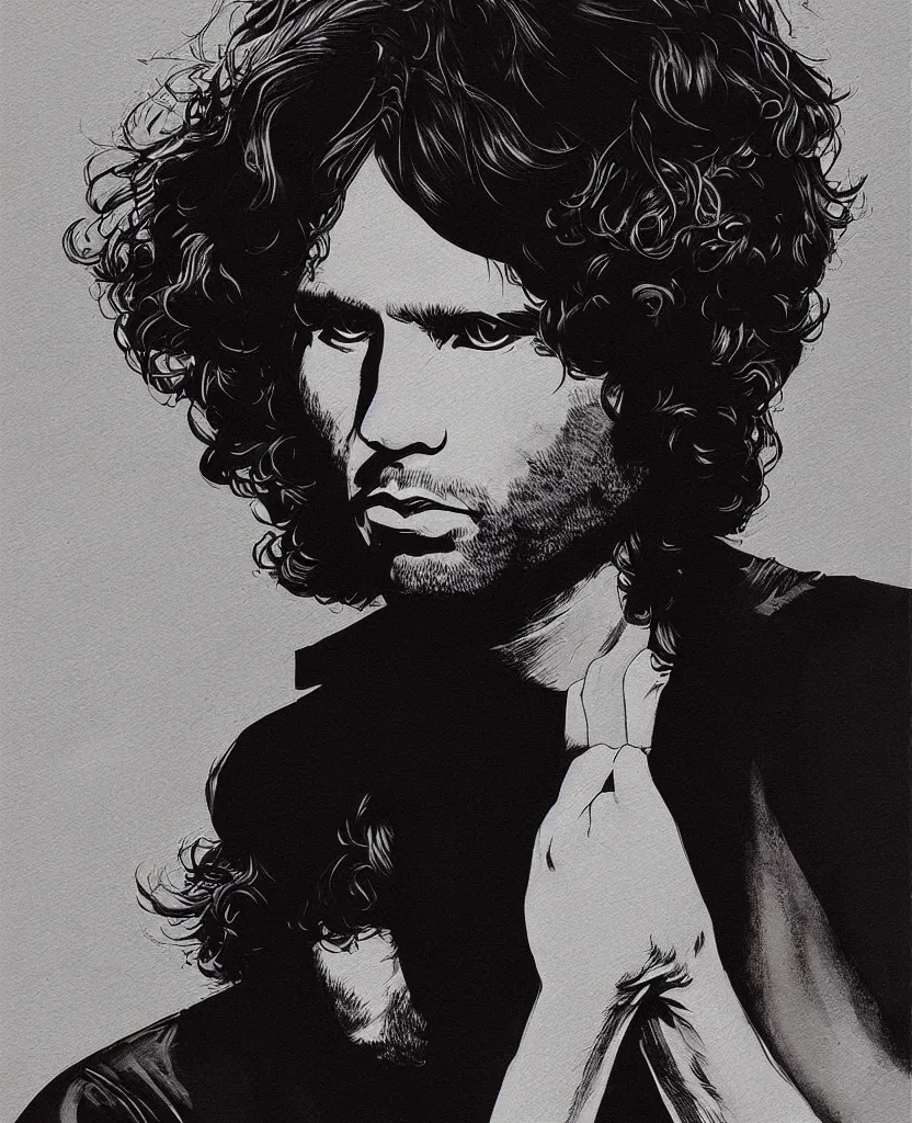 Prompt: portrait of jim morrison by yukito kishiro, depth perception, hyper detailled, trending on artstation