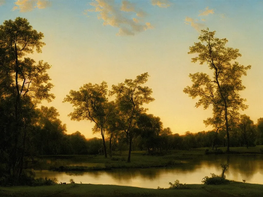 Prompt: a beautiful mississippi landscape, springtime morning, by george caleb bingham, oil on canvas, luminism, hyperrealism