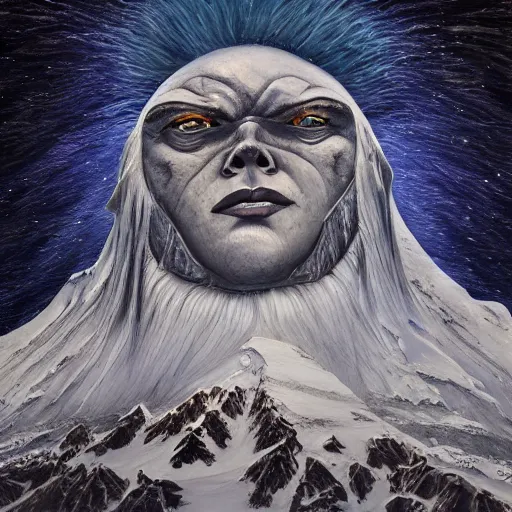 Image similar to mysteries of Antarctica glacial cult mountain god, realistic fantasy, oil painting, extremely high detail, photorealistic, cinematic lighting, oil painting, intricate line drawings, 4k resolution