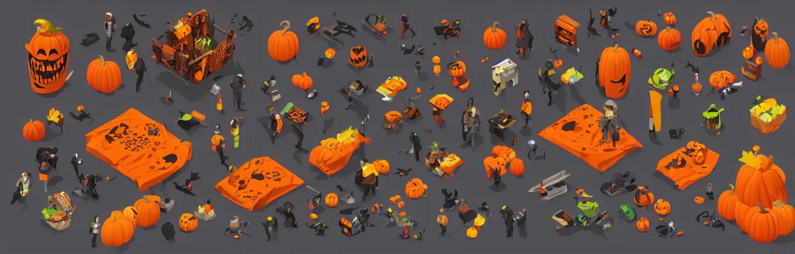 Prompt: prop halloween items isometric game pack trending on artstation