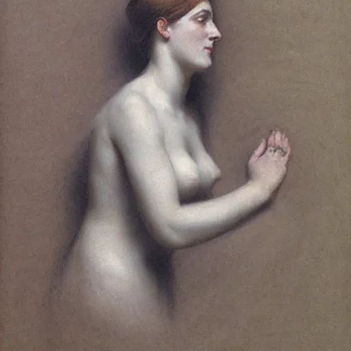 Prompt: studys of women for various paintings by herbert james draper . sketch studies. white chalk. 1902.