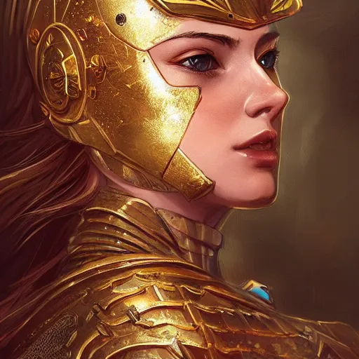 Image similar to portrait knights of Zodiac girl, golden and copper armor, sci-fi, fantasy, intricate, very very beautiful, elegant, highly detailed, digital painting, artstation, concept art, smooth, sharp focus, illustration, art by WLOP and tian zi and artgerm