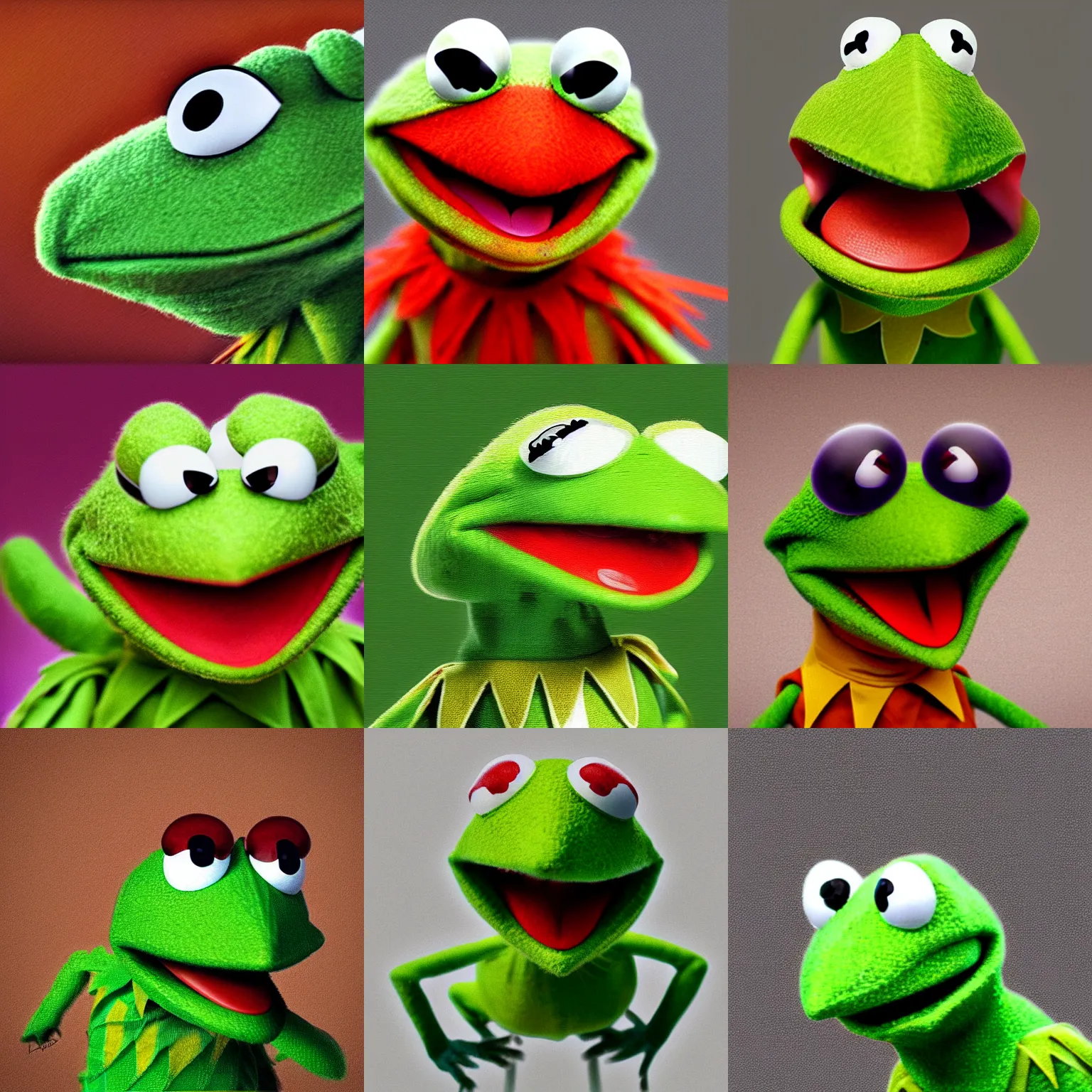 Prompt: kermit the frog doing a funny face, digital art, photorealistic