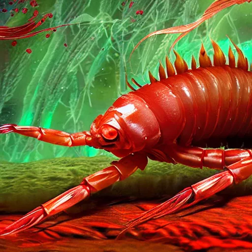 Image similar to red shrimp as nightmare monster, dream - like, 4 k