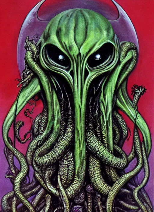 Prompt: cthulhu, necronom v, painting by h. r. giger