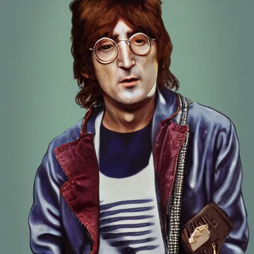 Prompt: John Lennon dressed as a rapper from the 90s, HD, high resolution, intricate detail