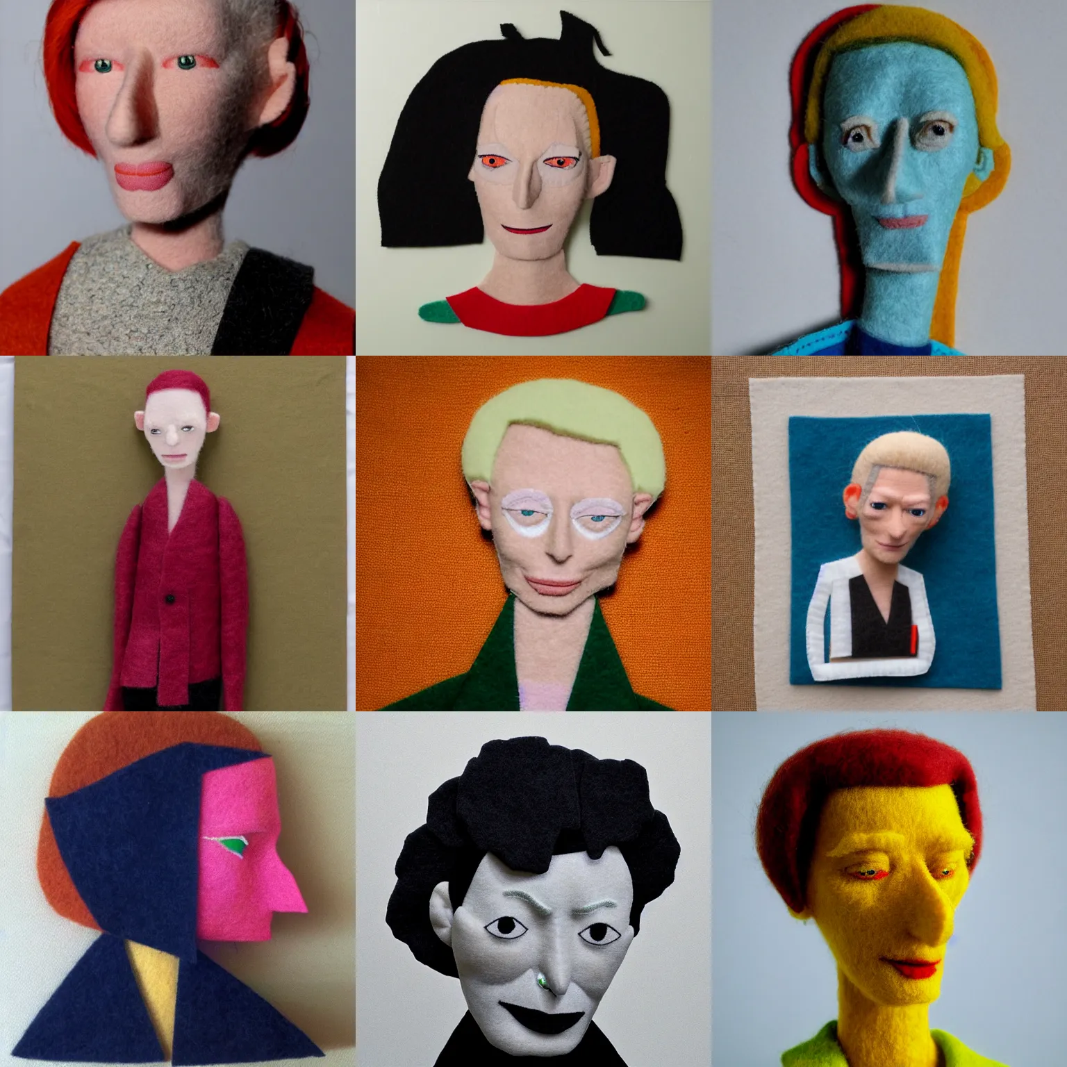 Prompt: tilda swinton made out of felt