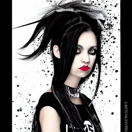 Prompt: amazing portrait in punk style, girl, black long hair, smooth face, perfect eyes