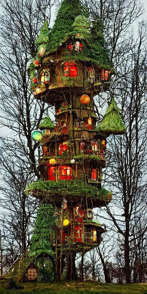 Image similar to a christmas tree house by alexander jansson