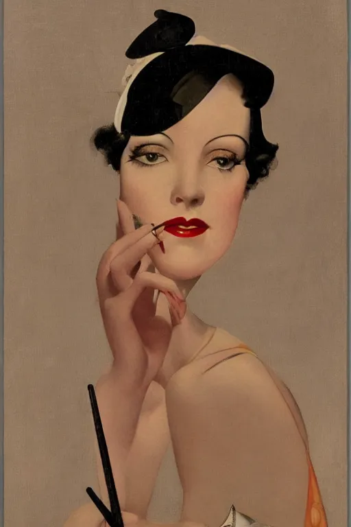 Image similar to a oil painting depicting a Jazz Age high society figure, 1920s style, smooth, highly detailed, high contrast, Coles Phillips, Dean Cornwell, JC Leyendecker, 8K