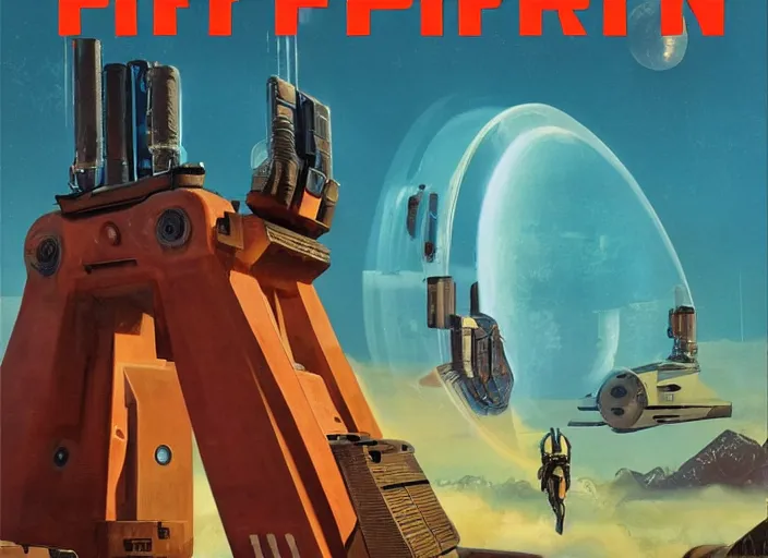 Prompt: cover of a pulp science fiction novel from the 50s inspired by ilm, beeple, star citizen halo, mass effect, starship troopers, elysium, iron smelting pits, high tech industrial, warm saturated colours